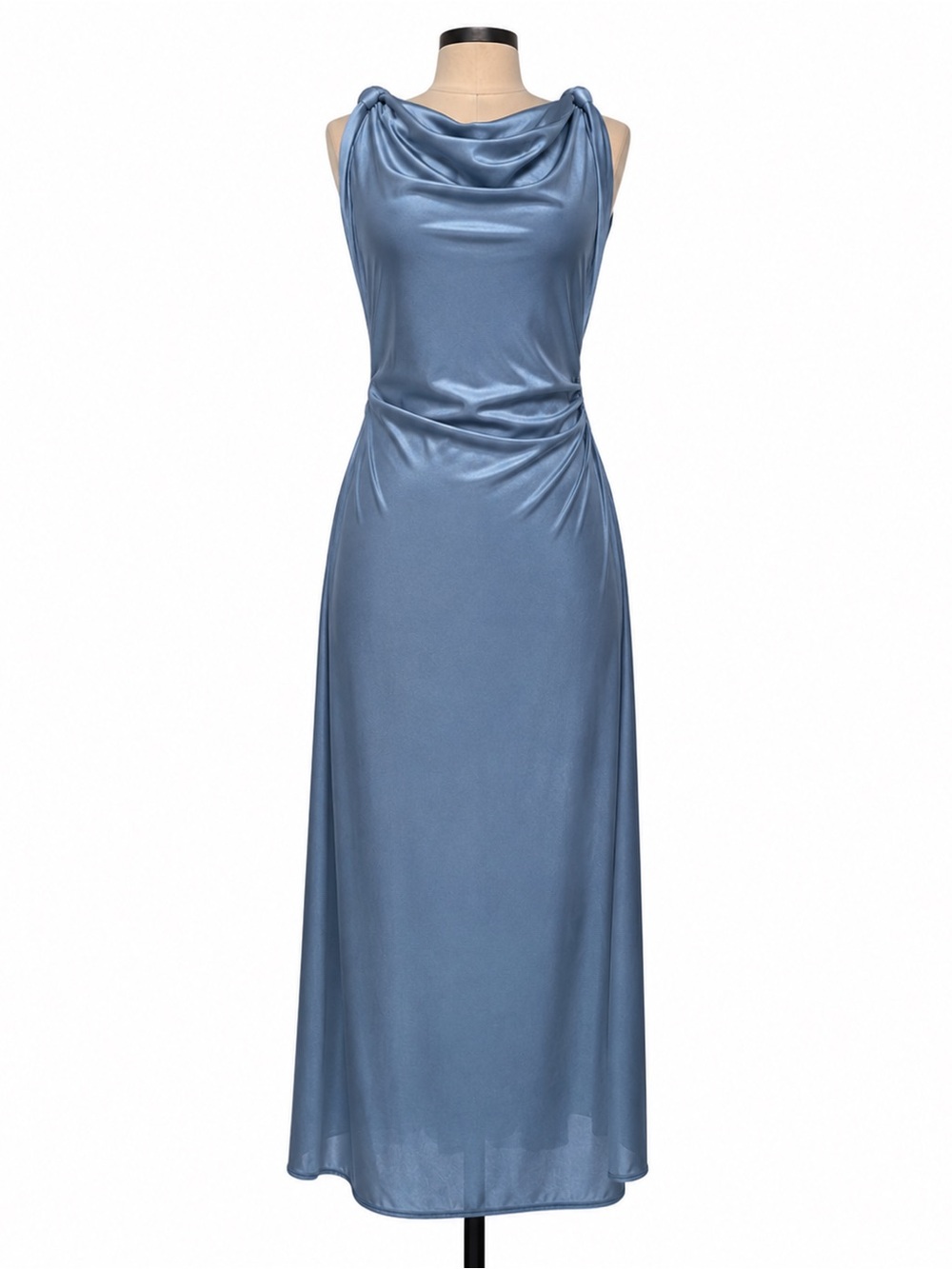 Zara Satin Cowl Neck Maxi Dress in Light Blue